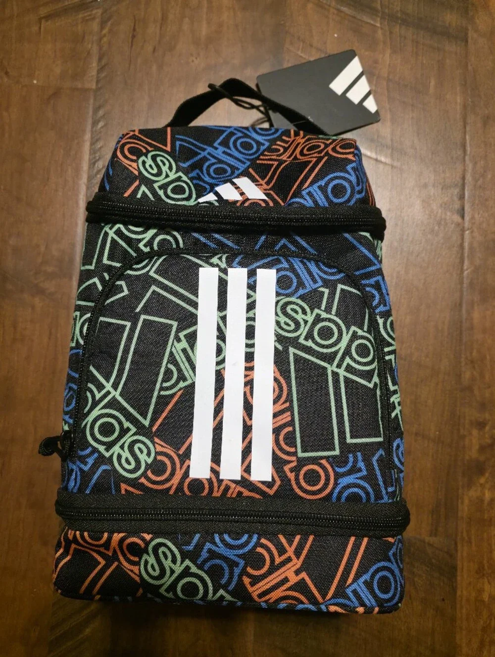 adidas Black Backpack with Pastel Pink and Light Blue Panels And Lunch Bag